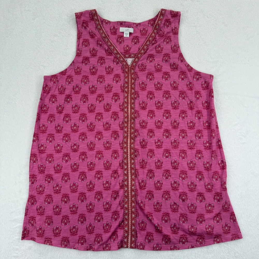 J Jill Petite Womens Medium‎ Floral Print Tank Top Sleeveless Pink Casual READ